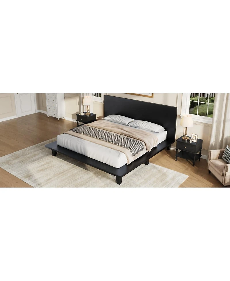 Streamdale Furniture Platform Bed Frame with Headboard , Wood Slat Support