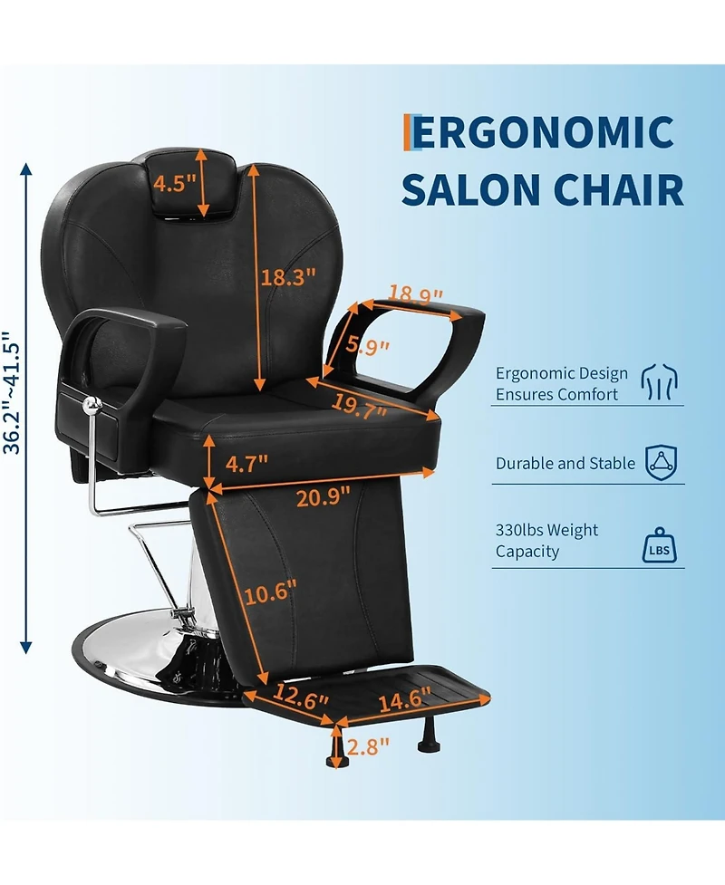 gaomon Barber Chair Reclining Salon Chairs for Hair Stylist Heavy Duty Hydraulic Salon Shampoo Chair with Headrest and Footrest,360 Degree Swivel