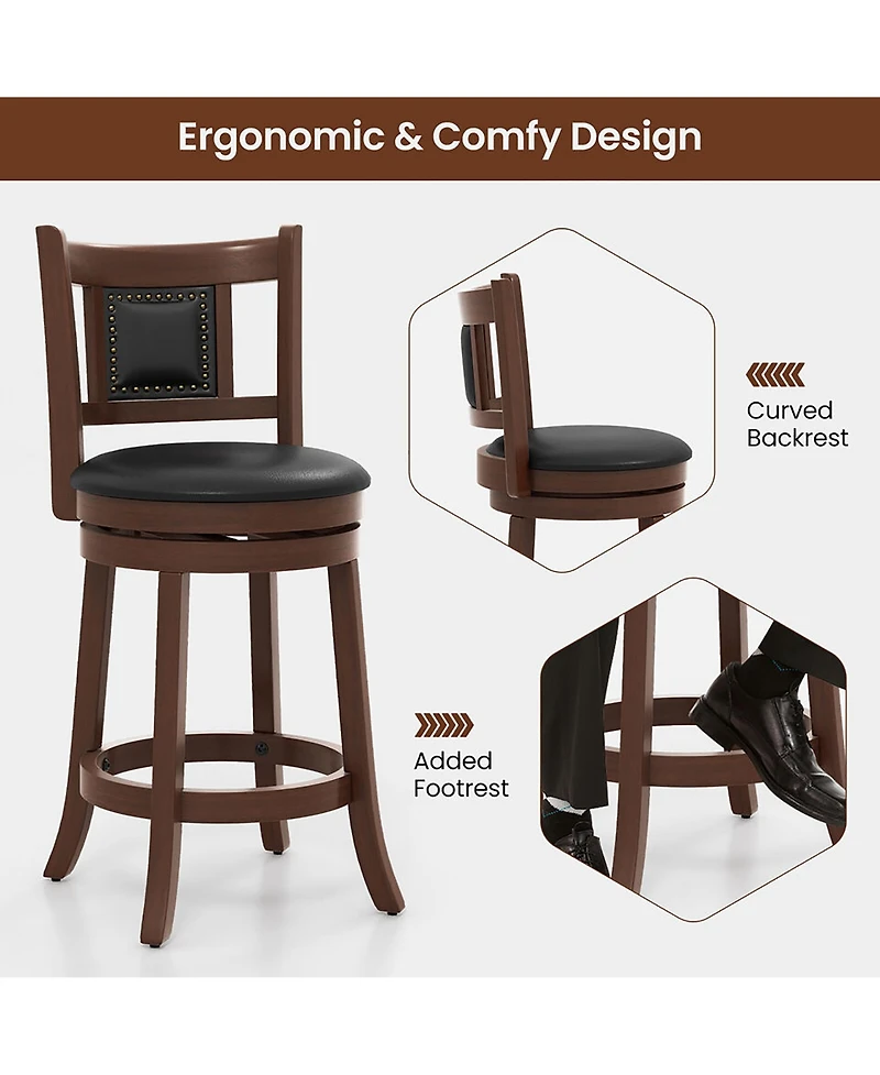 Gymax 25.5'' Swivel Bar Stool Set of Counter Height Bar Stools Armless Chairs for Pub