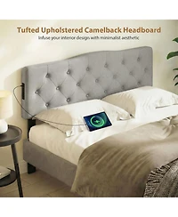 Slickblue Upholstered Tufted Headboard with 2 Ac Outlets for Queen and Full Beds