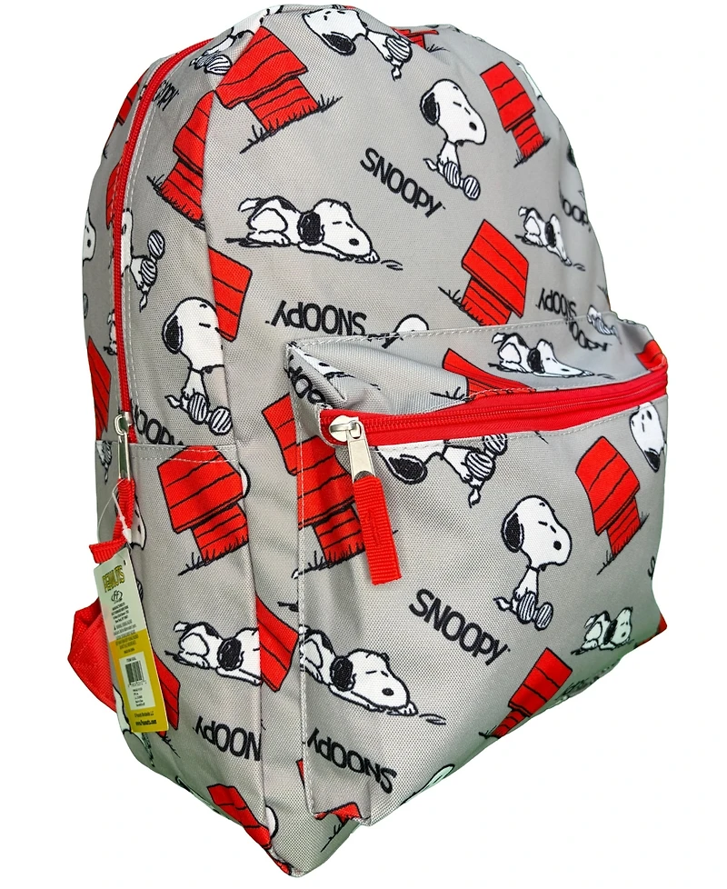 Fast Forward Gray Snoopy 16" Nylon School Backpack for Kids, with a front Pocket