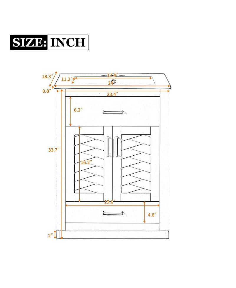 Sillysis Freestanding Bathroom Vanity with Ceramic Sink, 2 Door Cabinet and Tip-Out Drawer, Modern Storage for Small Spaces
