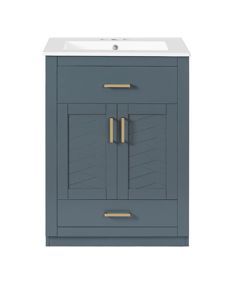 Sillysis Freestanding Bathroom Vanity with Ceramic Sink, 2 Door Cabinet and Tip-Out Drawer, Modern Storage for Small Spaces