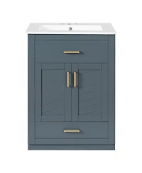 Sillysis Freestanding Bathroom Vanity with Ceramic Sink, 2 Door Cabinet and Tip-Out Drawer, Modern Storage for Small Spaces