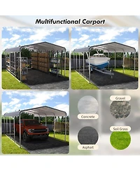 homfan 10' x 15' Heavy-Duty Metal Carport Canopy, All-Weather Steel Garage Shelter with Rust-Resistant Iron Roof and Upgraded Base for Cars Boats