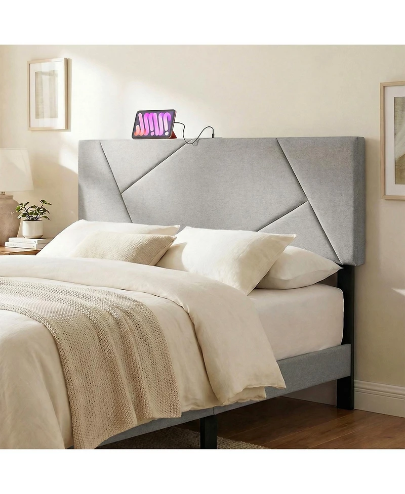 Slickblue Upholstered Geometric Bed Head Board, Contemporary Padded Bedroom Headboard Style