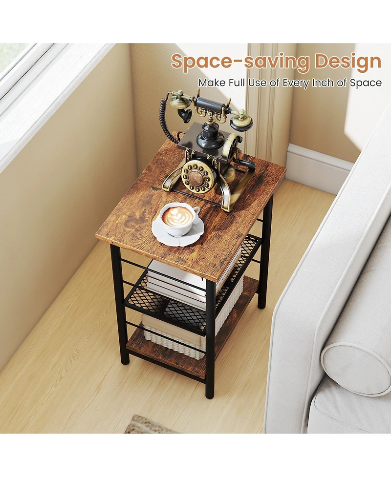 Slickblue Industrial 3-Tier Nightstand with Storage Shelves, Compact End Table for Small Spaces-Rustic