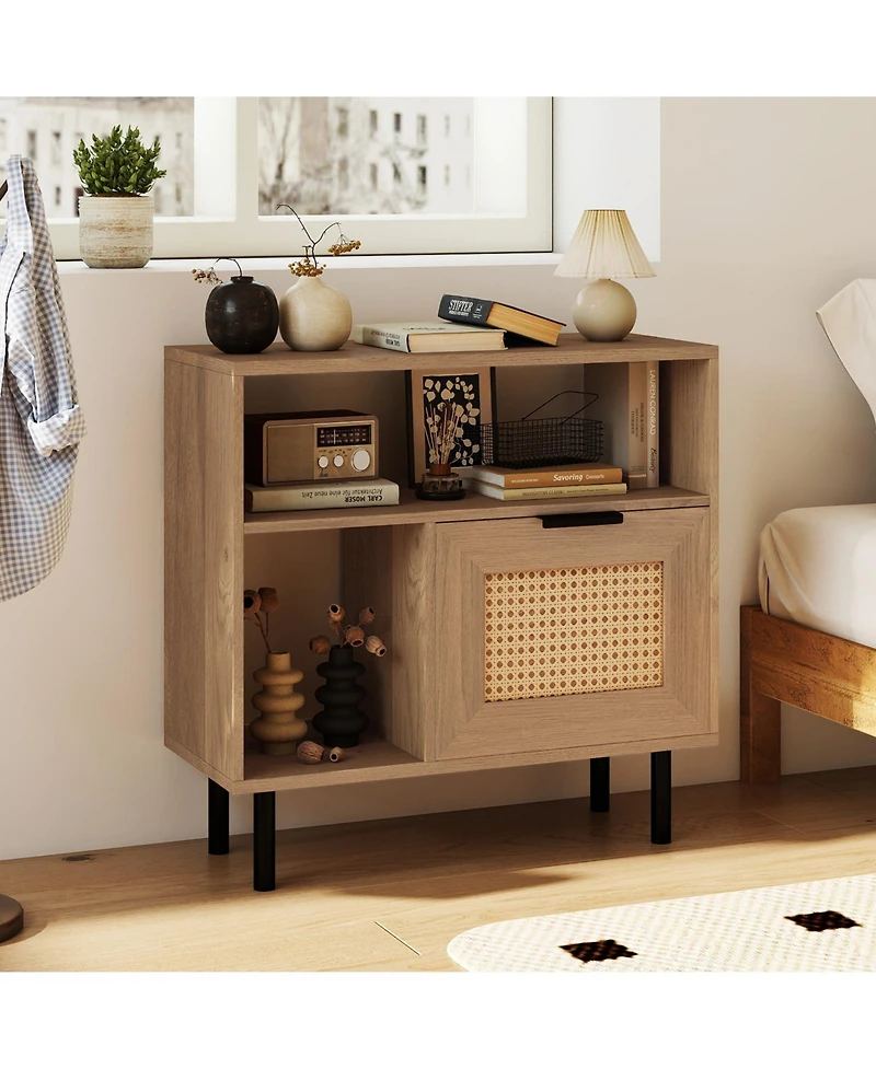 Slickblue Compact Accent End Table with Cabinet and Shelf Storage for Small Rooms