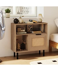 Slickblue Compact Accent End Table with Cabinet and Shelf Storage for Small Rooms