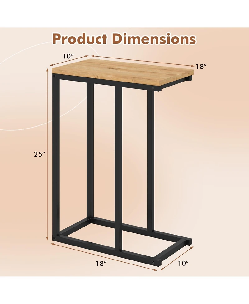 Slickblue Modern C-Shaped Side Table with Metal Frame, Compact End for Small Spaces