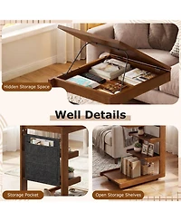 Slickblue Mobile C-Shaped Side Table with Adjustable Top and Wheels for Sofa Bedroom
