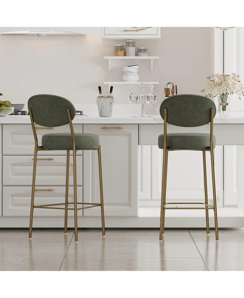 Flynama 29" Upholstered Faux Leather Bar Stools Set of 2 with Metal Legs