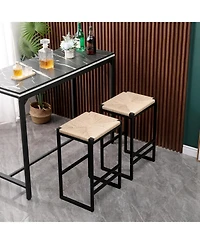 flynama Set Of 2 Backless Paper Rope Woven Bar Stools Metal Frame Counter Height Stools For Kitchen Island Dining Room And Cafe