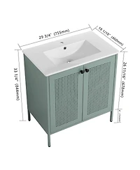 Sillysis Modern Steel Bathroom Vanity with Ceramic Sink, Mint Green Double Door Freestanding Cabinet, Adjustable Shelf