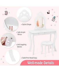 Gouun Kids Princess Makeup Dressing Table Set with Mirror and Drawer