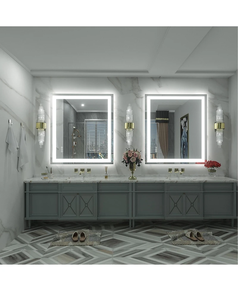 Apmir 32" x 36" Super Bright Front and Back Led Lighted Anti-Fog Tempered Glass Bathroom/Vanity Mirror with Etl and 3-Year Warranty