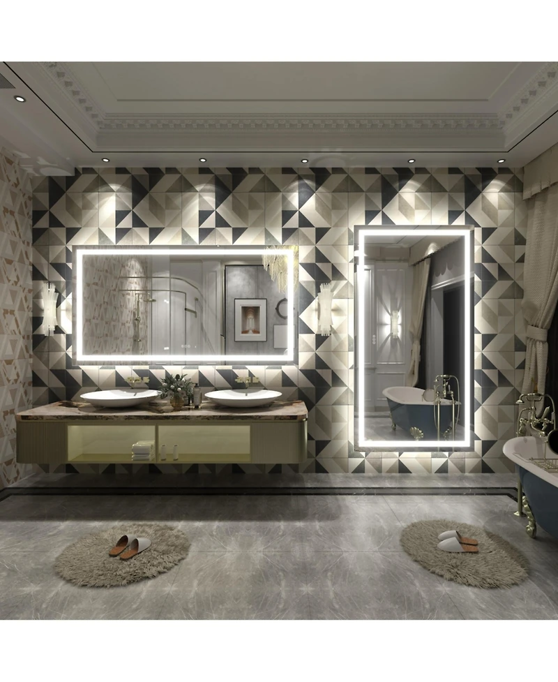 Apmir 60" x 32" Super Bright Front and Back Led Lighted Anti-Fog Tempered Glass Bathroom/Vanity Mirror with Etl and 3-Year Warranty