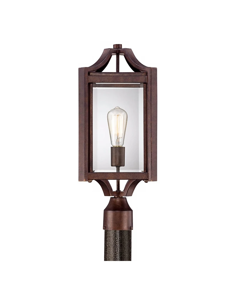 Franklin Iron Works Rockford Rustic Farmhouse Outdoor Post Light Bronze Iron 20 Clear Beveled Glass for Exterior Barn Deck House Porch Yard Patio
