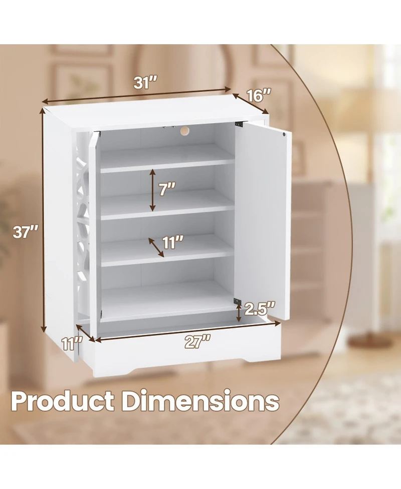 Gouun Mirrored 4-Tier Shoe Cabinet with Large Drawer and Push-to-Open Doors
