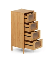 Gouun 4-Drawer Bamboo Storage Cabinet with Fluted Tempered Glass Drawers