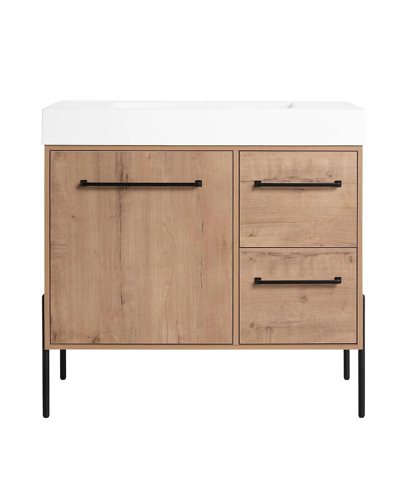 Sillysis Modern Bathroom Vanity with Resin Sink, Soft-Close Imitative Oak Plywood Cabinet