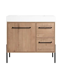 Sillysis Modern Bathroom Vanity with Resin Sink, Soft-Close Imitative Oak Plywood Cabinet