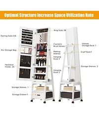 homfan Standing Jewelry Armoire with Full-Length Mirror, Rotating Base, Lockable Storage and Suede Lining