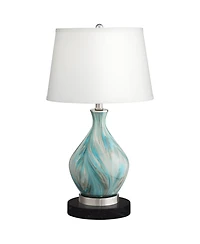 360 Lighting Cirrus Modern Accent Table Lamp with Round Marble Riser 22" High Drum Shade for Bedroom Living Room Office House Home