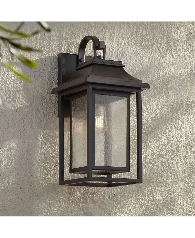 John Timberland Cecile High Modern Box Lantern Outdoor Wall Light Fixture Mount Porch House Weatherproof Bronze Finish