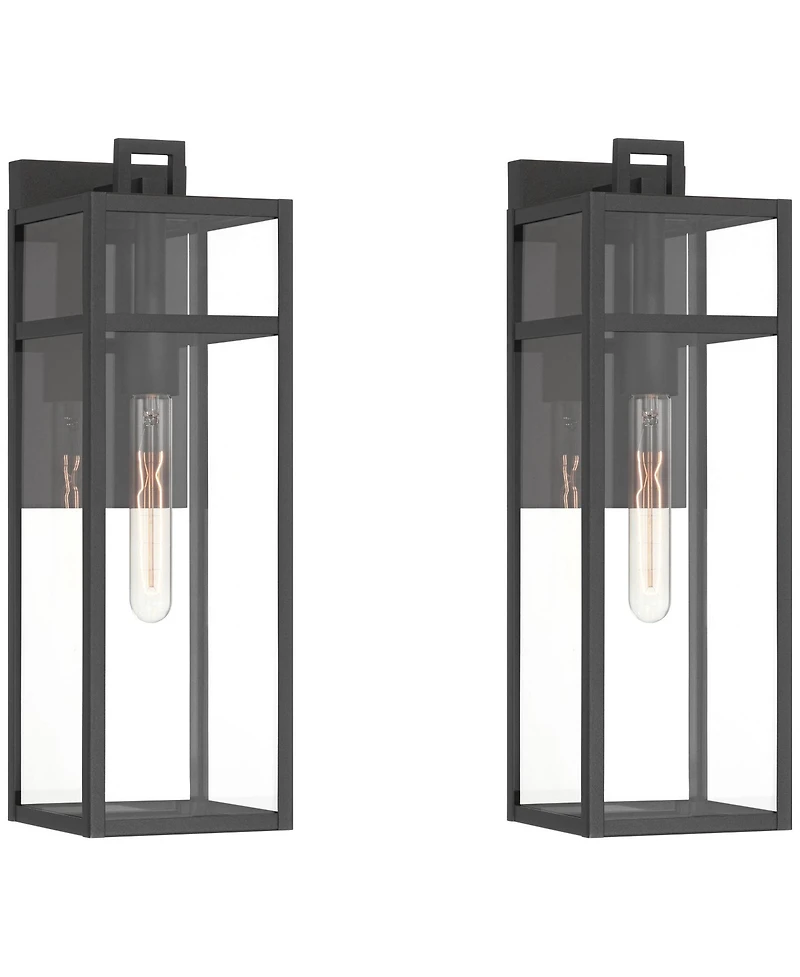 John Timberland San Lucas 18 High Modern Outdoor Wall Light Fixture Mount Porch House Set of 2 Sand Metal Glass Shade