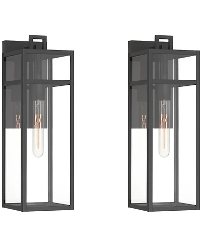 John Timberland San Lucas 18 High Modern Outdoor Wall Light Fixture Mount Porch House Set of 2 Sand Metal Glass Shade