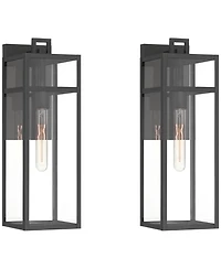 John Timberland San Lucas 18 High Modern Outdoor Wall Light Fixture Mount Porch House Set of 2 Sand Metal Glass Shade