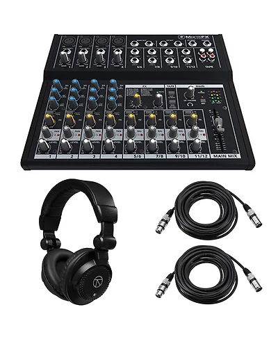Mackie Mix12FX 12-Channel Compact Mixer with Effects, Bundle with TAPH100 Headphones and 2x Xlr Cable