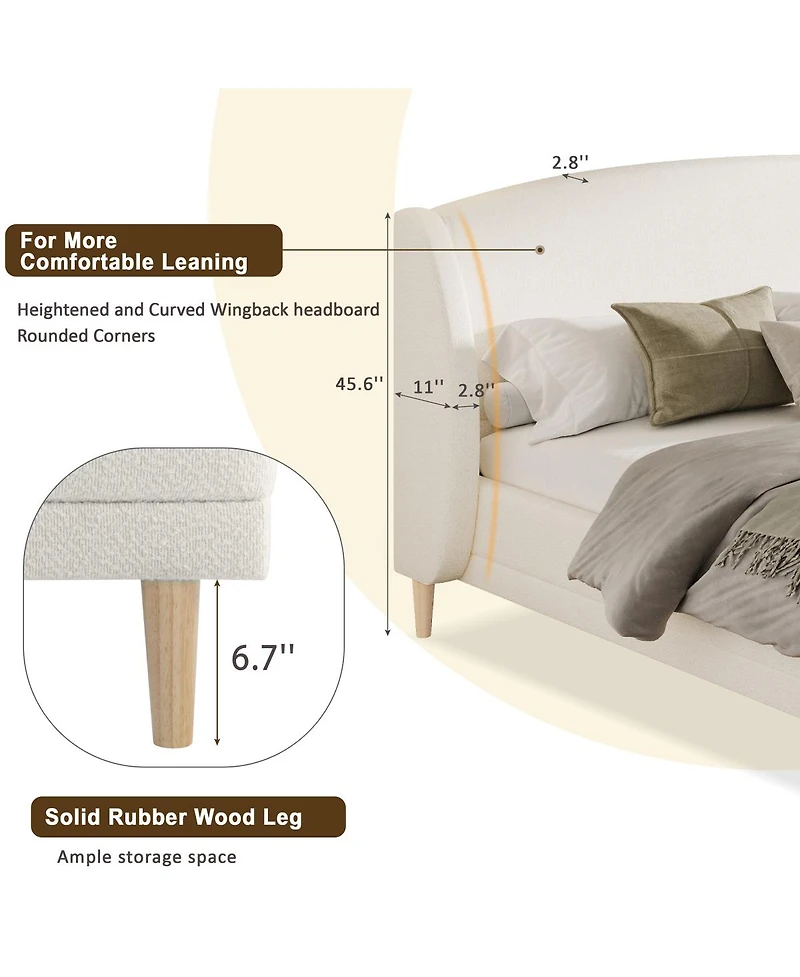 Streamdale Furniture Boucle Platform Bed with Wingback Headboard