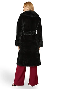 Yumi Women's Oversize Collar Wrap Faux Fur Coat