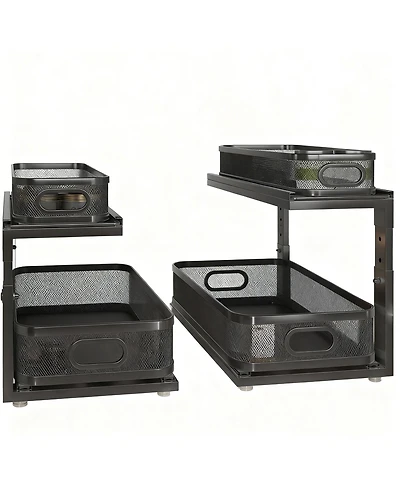 Yigii 2-Tier Under Cabinet Organizer with Ball-Bearing Slides for Easy Access & Adjustable Height