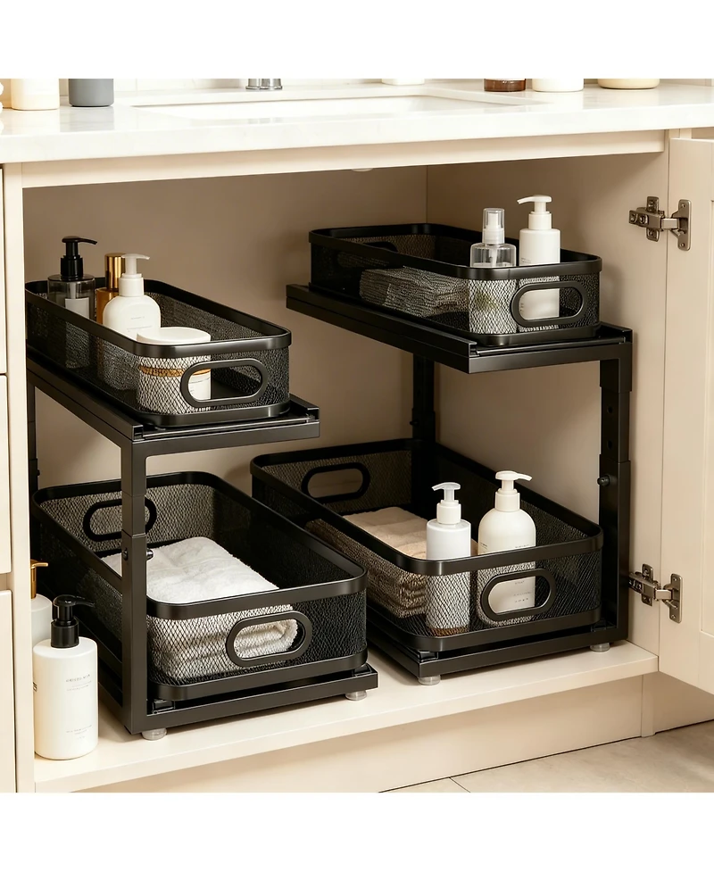 Yigii 2-Tier Under Cabinet Organizer with Ball-Bearing Slides for Easy Access & Adjustable Height