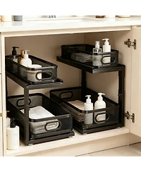 Yigii 2-Tier Under Cabinet Organizer with Ball-Bearing Slides for Easy Access & Adjustable Height