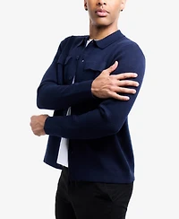 Spring + Mercer Men's Long Sleeve Sweater With Full Buttoned Two Patch Pockets