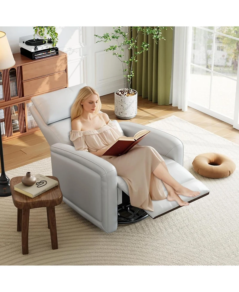 gaomon Manual Reclinder,360 Swivel Rocking Glider Reclinder Chair, Soft Faux Leather Upholstered Sofa Chair with Ergonomic Backrest for Adults