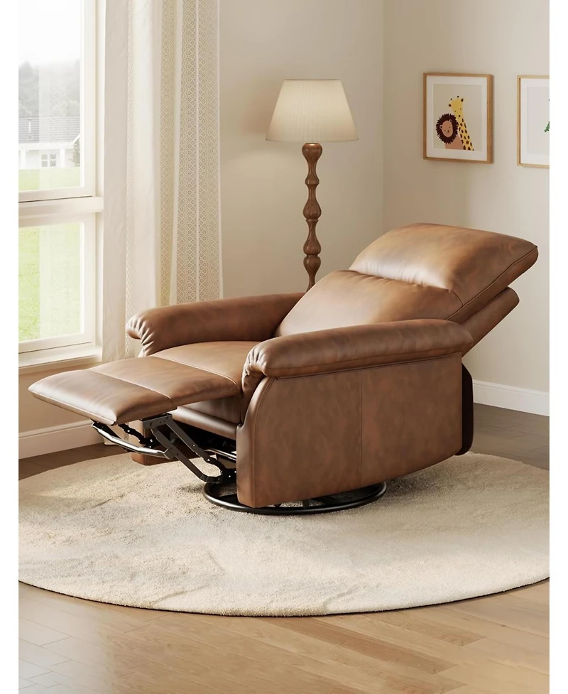 gaomon Manual Recliner Chair,360 Swivel Rocker Glider Recliner with Padded Armrests,Modern Pu Leather Upholstered Reclining Chair