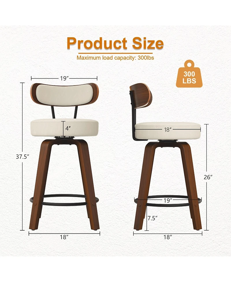 Dyhome 24 inches Bar Stools Set of 3, Modern Counter Height Bar Stools with Wood Back, Boucle Fabric Upholstered Barstools for Home, Cafe