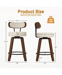 Dyhome 24 inches Bar Stools Set of 3, Modern Counter Height Bar Stools with Wood Back, Boucle Fabric Upholstered Barstools for Home, Cafe