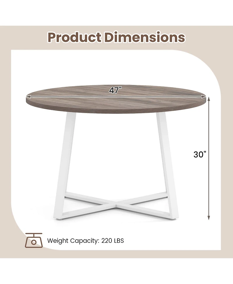 Slickblue 47 Inches Round Dining Table with X Shaped Base Thick Top