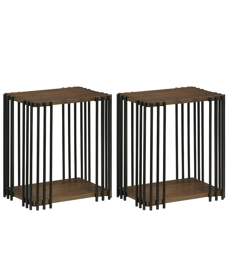 Slickblue 2 piece 2-Layer Storage Side Table with Rubber Wood Surface and Durable Metal Frame-Walnut