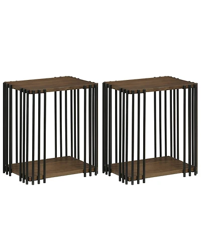 Slickblue 2 piece 2-Layer Storage Side Table with Rubber Wood Surface and Durable Metal Frame-Walnut