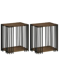 Slickblue 2 piece 2-Layer Storage Side Table with Rubber Wood Surface and Durable Metal Frame-Walnut