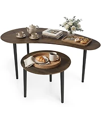 Slickblue Modern Nesting Tables Set of 2 with Rubber Wood Legs, Mid Century Design-Walnut