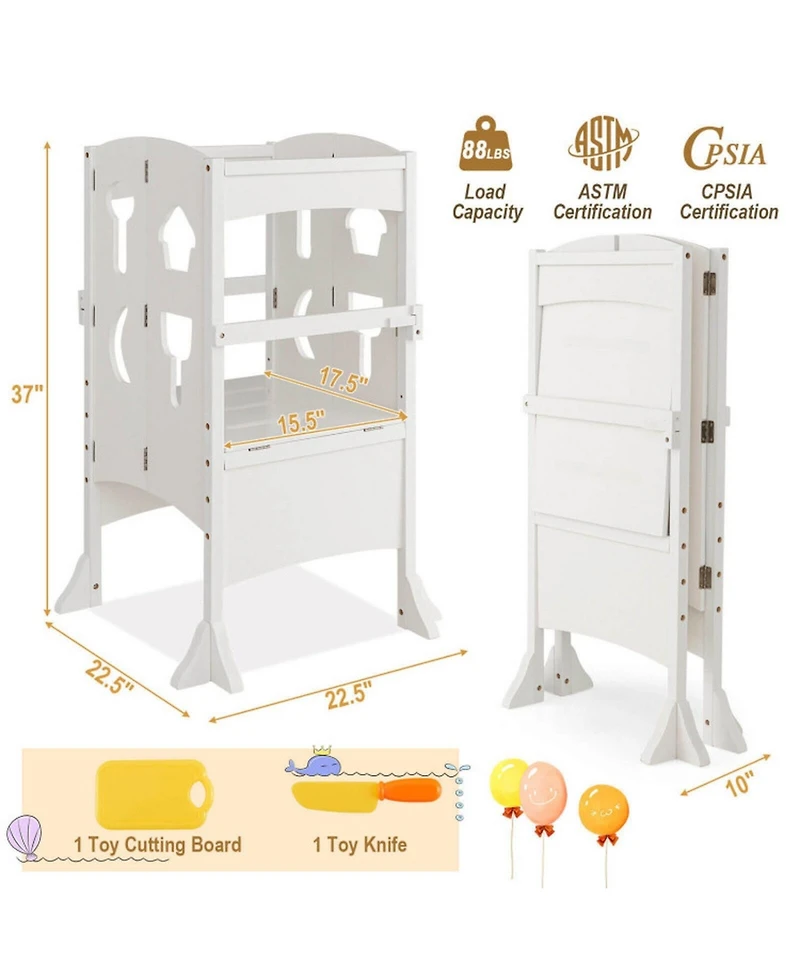 Gouun Kids Folding Kitchen Step Stool 3-10 with Safety Rails