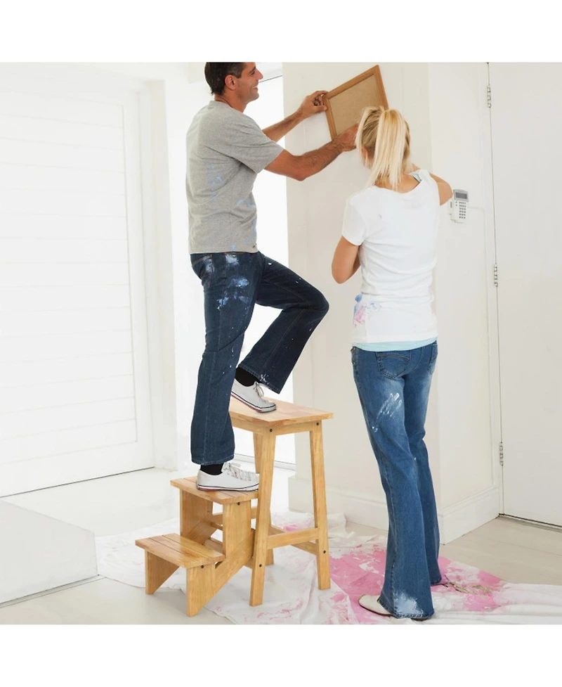 Gouun Kids 3-in-1 Rubber Wood Step Stool and Ladder with Center Handle